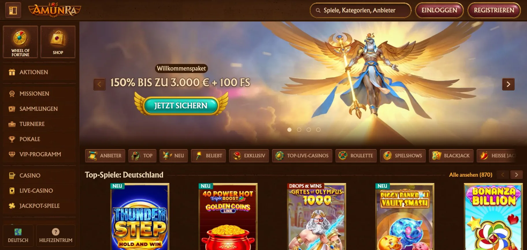 AmunRa Casino Screen