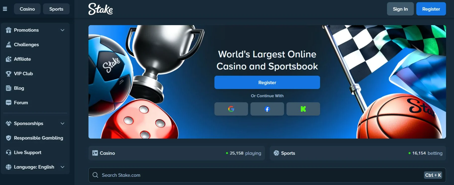 Stake.com Casino Screen
